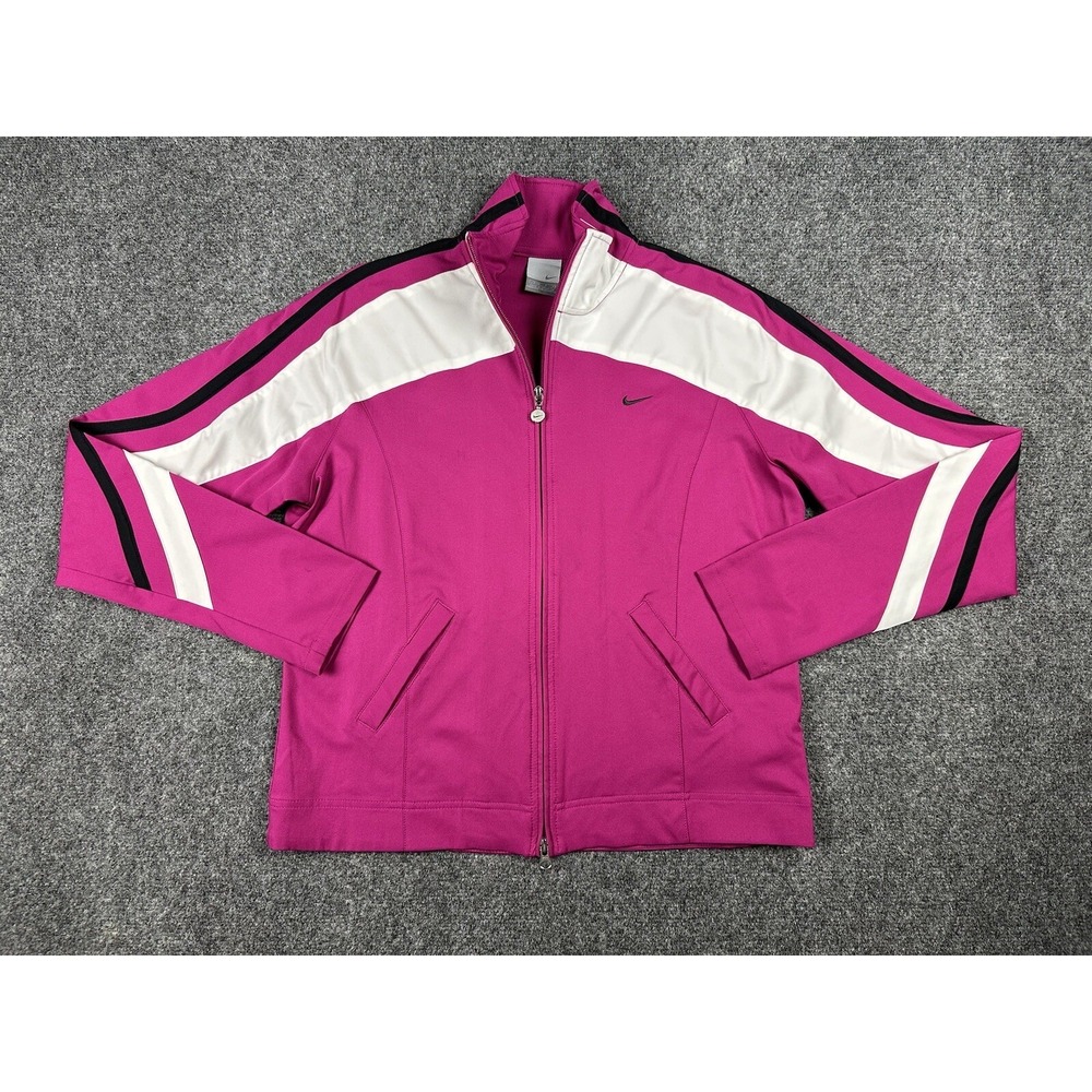 Women's Nike Track Jacket Windbreaker Large 12-14 Purple Striped Lightweight Y2K